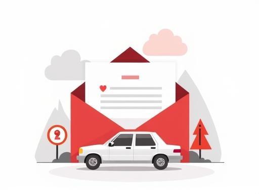 Illustration mit E-Mail-Symbol und Reiseelementen.